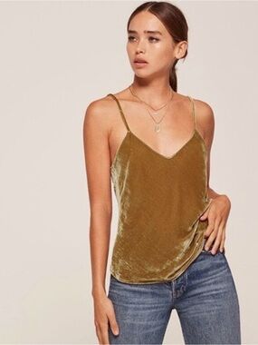 Reformation Y2K Gold Velvet Silk Blend Cami Tank Top Sz S